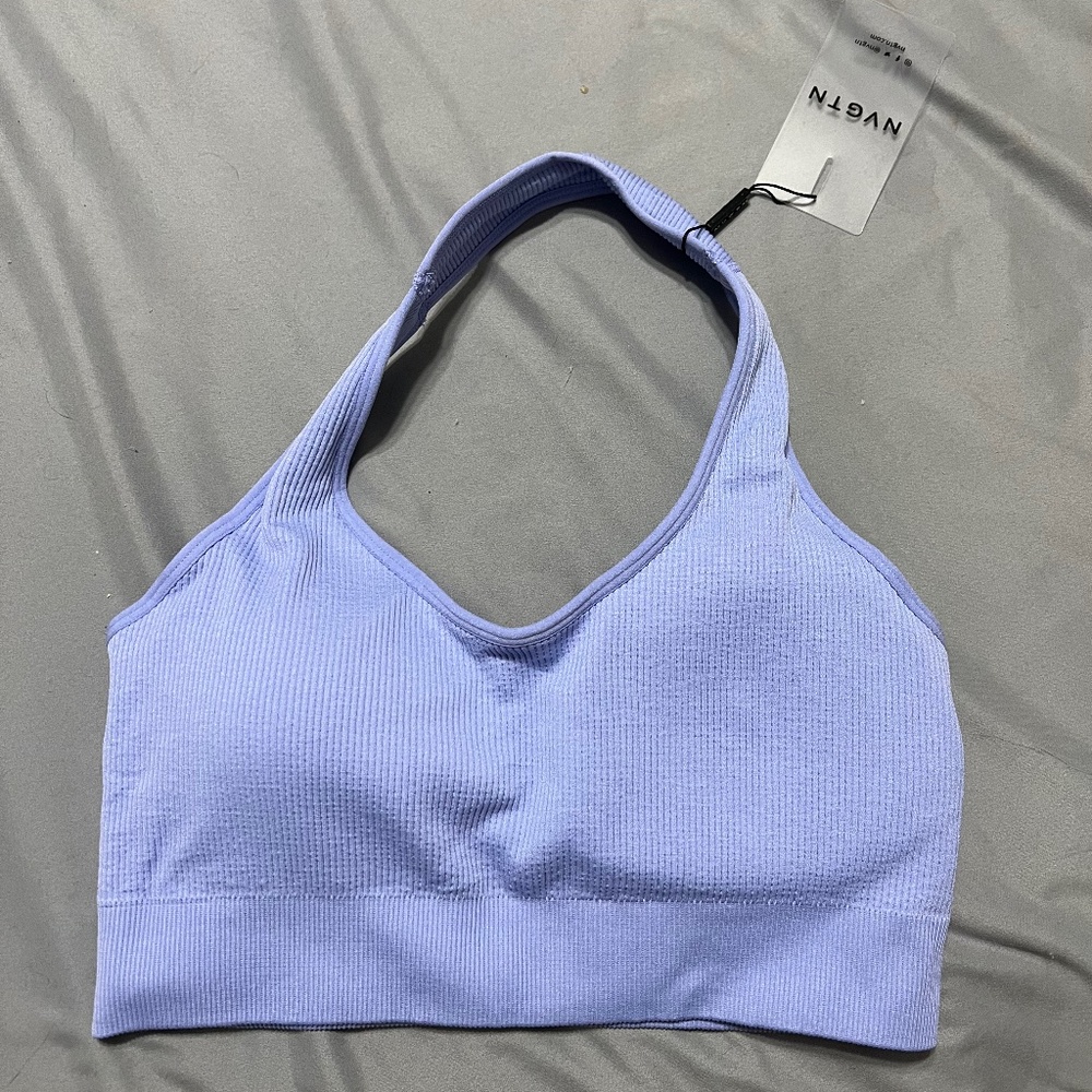 Periwinkle Limitless Ribbed Seamless Halter Bra